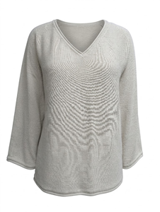 <b>Women</b> Recycled Cotton Blend Ribbed Knit Sweater V Neck Long Sleeve Pullover Solid Color Casual <b>Winter</b> <b>Top</b> - Product Image 2