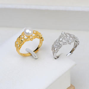 Wenchi S925 Silver Retro Palace <b>Open</b> DIY Pearl Jewelry Accessories Adjustable Removable <b>Ring</b> Holder Fashionable <b>Rings</b> Model - Product Image 1