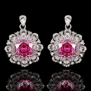 Factory Wholesale Eco-friendly Copper 12-10MM Cubic Zirconia <b>Bridal</b> Floral Pendant Earrings Set Jewelry Sets for Women - Product Image 3