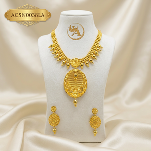 New Arrivals Luxury Gold Plated Flower Shape <b>Statement</b> <b>Necklace</b> and Earrings Set for Women Elegant <b>Statement</b> Bridal Jewelry Set - Product Image 1