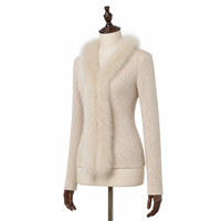 Cardigan court en maille côtelée beige pour femme, style coréen, avec col écharpe, veste pull boutique, haut d'hiver