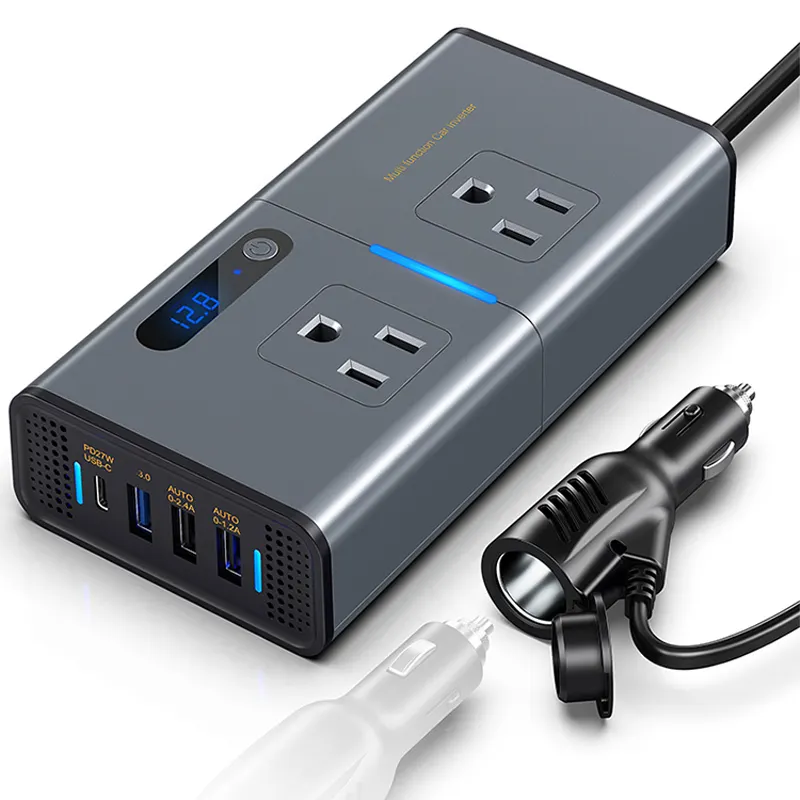 Alta Qualidade Display Digital 200W Universal Mini Car Power Inverter Dc 12V Para Ac 110V Soquete USB Converter PD Carregamento Rápido