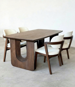 Juego de Mesa de Comedor Rectangular de Madera de Teca Moderna con Sillas Tapizadas, Diseño de Respaldo Sólido, Requiere Ensamblaje, Muebles para Comedor - Product Image 4