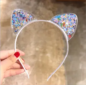 Diadema con orejas de gato para niña, diadema con arena movediza, accesorios para el cabello para niña pequeña