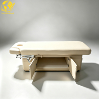 Table de massage électrique moderne en cuir PU, réglable, motorisée, pour soins du visage, avec trou pour le visage et rangement, idéale pour salon de beauté et spa