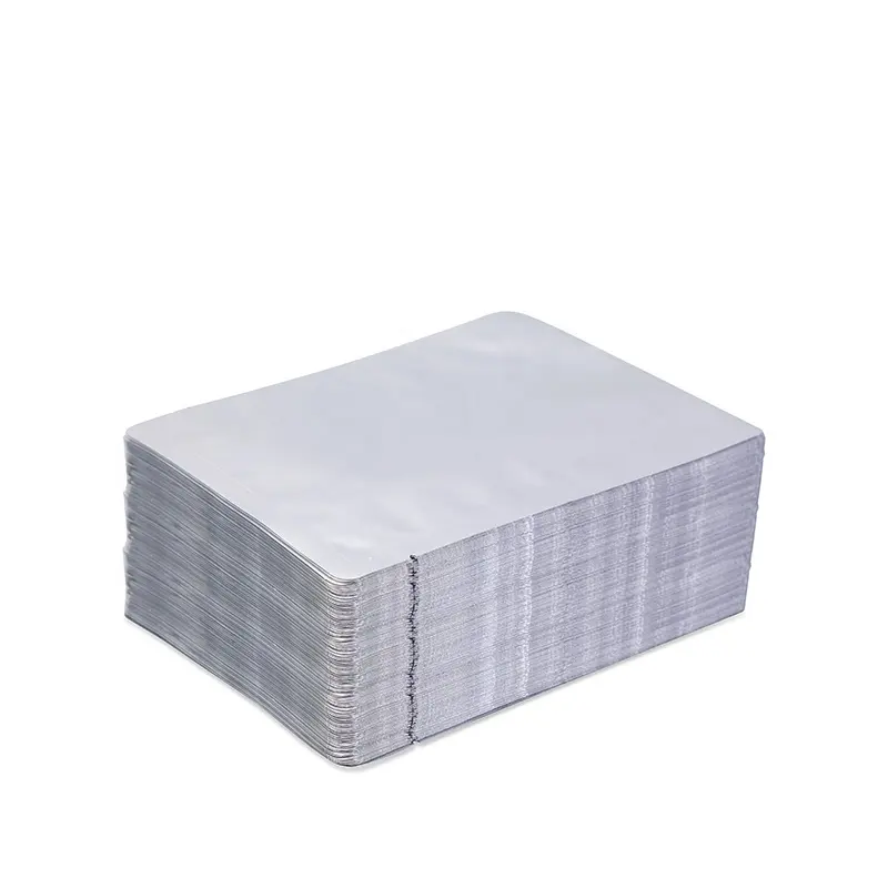 Bolsa plateada de papel de aluminio puro para envasado al vacío, sellable con calor, embalaje Mylar superior abierto