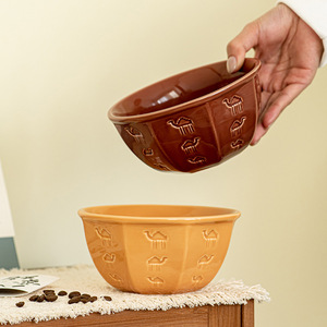 Desert Camel 6-Inch Embossed Ceramic Bowl Bohemian Customized Business Gifts Durable Eco-Friendly Salad Dessert <b>Chocolate</b> - Product Image 2