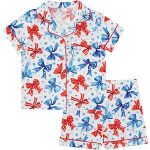 Conjunto de Pijama Personalizado para Niños Pequeños, Viscosa de Bambú, Camisa con Botones, Pantalones Cortos, 2 Piezas, Suave, con Bolsillos, 2-5 Años - Product Image 1