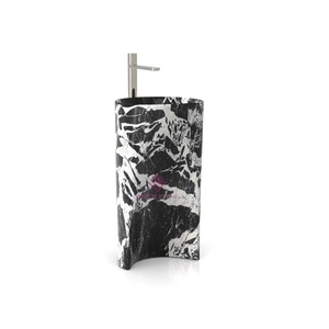 Lavabo <span class=keywords><strong>de</strong></span> Mármol Clásico Nero Marquina, Forma Orgánica, Bloque Sólido, Esquinas Redondeadas, <span class=keywords><strong>para</strong></span> <span class=keywords><strong>Baño</strong></span> <span class=keywords><strong>de</strong></span> Hotel o Villa - Product Image 5