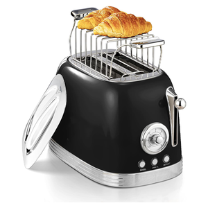 <span class=keywords><strong>Grille</strong></span>-<span class=keywords><strong>pain</strong></span> <span class=keywords><strong>rétro</strong></span> <span class=keywords><strong>noir</strong></span> 2 fentes avec fonction chauffe-<span class=keywords><strong>pain</strong></span> - 6 niveaux de dorure, fonctions bagel/décongélation/annulation, pour petit-déjeuner, nettoyage facile - Product Image 2