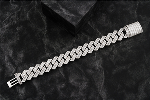Bracelet cubain de luxe en diamant CVD VVS cultivé en laboratoire, double rangée de baguettes, or blanc massif 10K 14K, Inde - Product Image 3