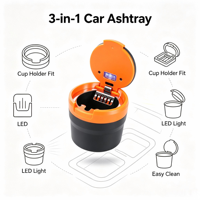 Cendrier de voiture à motifs variés 7,7*7cm avec LED, cendrier portable, accessoires de fumeur