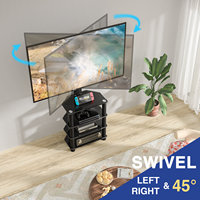Lemari TV Sudut Baja Ramping untuk TV 32-70 inci, Rak Kaca Temper 4 Tingkat, Ketinggian Dapat Disesuaikan, Putar 45 Derajat, Manajemen Kabel