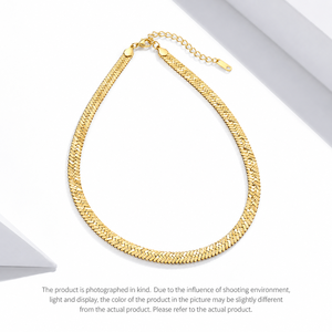 Collier chaîne chevron plat en acier inoxydable plaqué or 14 carats sous vide, réglable 43+5 cm, largeur 0,4 cm - Product Image 1