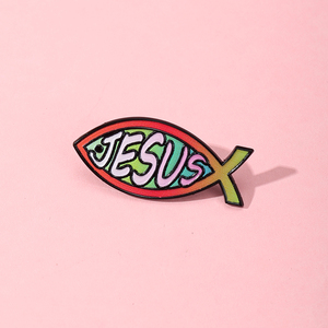 Pins <span class=keywords><strong>de</strong></span> Esmalte Suave con Impresión UV Personalizada al por Mayor, Diseño <span class=keywords><strong>de</strong></span> Pez Jesús (Ichthys), Insignias, Directo <span class=keywords><strong>de</strong></span> Fábrica, OEM ODM, en Stock - Product Image 3