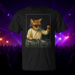 T-shirt vintage Orange Tabby Cat Dj pour les amoureux des chats et les fans de musique - Product Image 3
