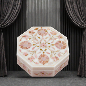 Elegant Octagonal Marble Jewelry <b>Box</b>, Handmade Pink Shell Floral Inlaid Trinket Storage <b>Box</b> for Jewelry & Home Decoration - Product Image 3