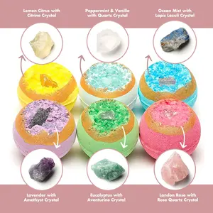 OEM Healing Crystal Bath Bomb Set 6 bombe da bagno organiche infuse con 6 cristalli all'interno