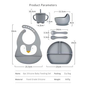 Juego de alimentación de silicona para bebé con patrón de baberos, placa de succión y taza de pajita para bebé, vajilla de comedor, juego de cubiertos Babero - Product Image 2