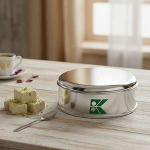 Round <b>Tin</b> Box Halva Metal Container dia 99 x H27 mm 0.2 lt <b>small</b> gift <b>tin</b> box customized and food grade - Product Image 3