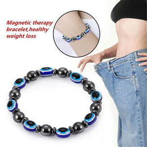 Pulsera de Terapia Magnética con Cuentas de Piedra Negra y Ojo Azul, Elástica, Unisex, Joyería para Apoyo en la Pérdida de Peso - Product Image 1