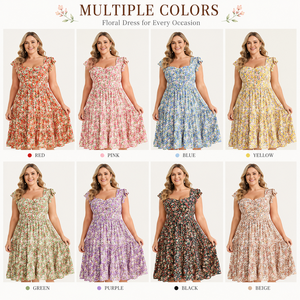 Robe décontractée à col carré grande taille de haute qualité pour femme, à manches courtes à volants, imprimé floral délicat, à volants superposés, idéale pour les vacances - Product Image 2