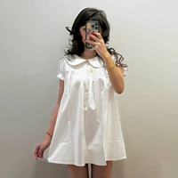 Robe Courte Femme Style Babydoll Douce et Mignonne, Écologique, Lavable, Respirante, Taille Naturelle, Coupe Ample, Manches Volantées, Couleur Unie