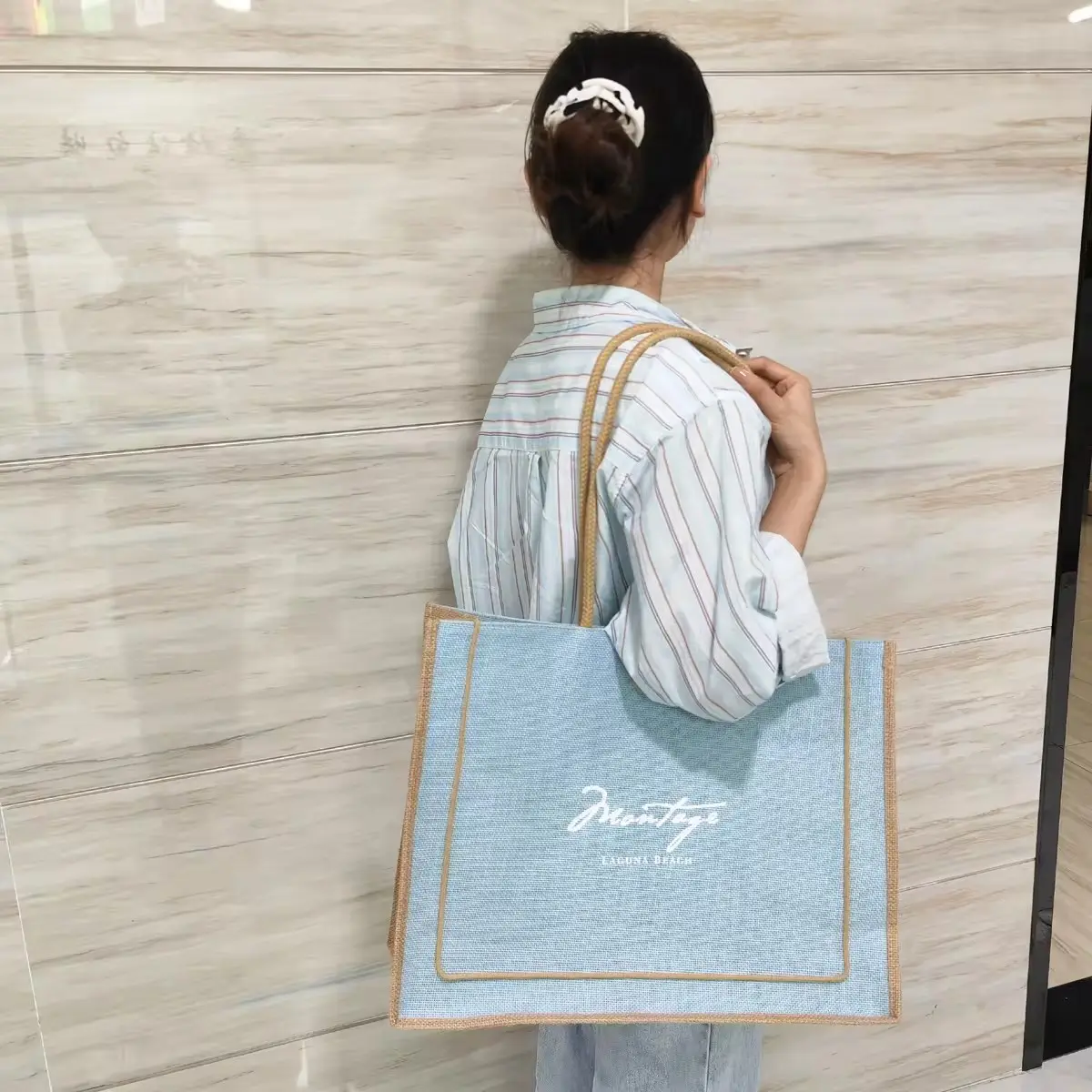 Borsa da donna con stampa Logo personalizzata di moda con manico da viaggio riutilizzabile