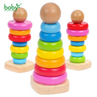 Jouets en bois Montessori pour enfants en gros : Tour d'empilage arc-en-ciel, tri des couleurs et des nombres, développement de la motricité fine pour tout-petits