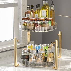 Double Layer Rotating Storage Rack Cosmetic Organizer <b>Desktop</b> 360 Degree Rotation Makeup Holder Gold Plated Pet Material - Product Image 4