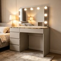 Table de toilette moderne en bois avec miroir et éclairage LED, tiroirs pour chambre et hôtel