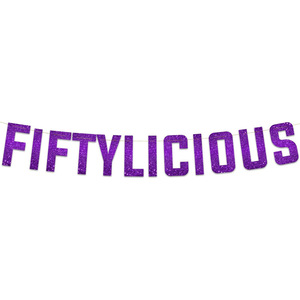 Fiftylicious Glitter <b>Banner</b> Black 50th Birthday Party Decoration - Product Image 4