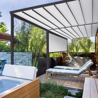 Auvent de fenêtre de toit en aluminium avec tissu PVC imperméable rétractable automatique, design de pergola extérieure avec éclairage LED