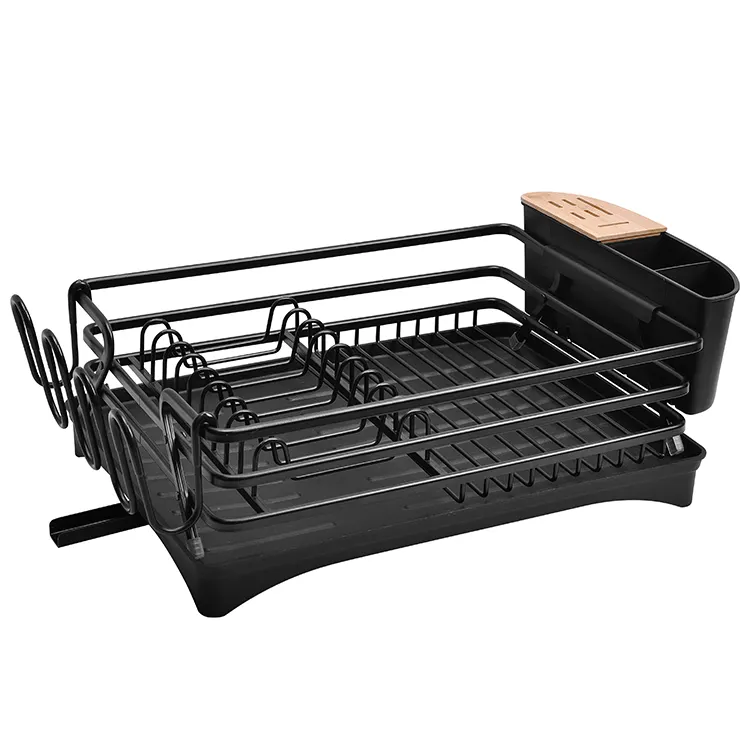 Aluminum Compact Sinkin Dish Drying Rack With Removable Cutlery Holder Counter Top Kitchen Silver