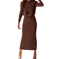 Tenues décontractées pour femmes ensemble de pulls 2 pièces à impression personnalisée solide pour le printemps automne hiver haut court à manches longues Maxi moulante