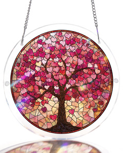 Romántico atrapasueños de acrílico con diseño de árbol de corazones, venta al por mayor, decoración de San Valentín, patrón personalizado OEM, adorno colgante para ventana interior. - Product Image 1