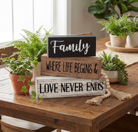 4 blocs de signalisation empilables en bois pour décoration de table style ferme, thème Famille