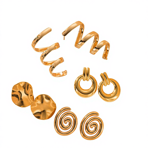 Boucles <span class=keywords><strong>d</strong></span>'oreilles clous en acier inoxydable plaqué or, pierre naturelle de grande taille, style niche haut de gamme, inaltérable, vente chaude transfrontalière - Product Image 1