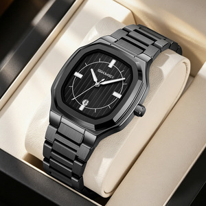 Stainless steel <b>gold</b> octagonal quartz <b>men's</b> water-resistant calendar business wristwatch - Product Image 1
