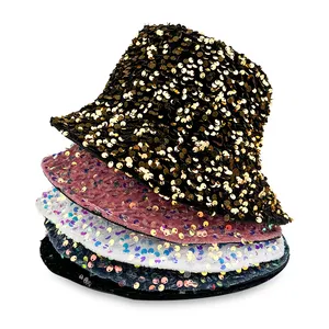 High quality Stylish Bling Bucket Hats for Women Men Leopard Fisherman Cap Outdoor Shiny Dance Party Hats Sequin Bucket Hat