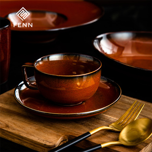 FENN 250ml rustique multicolore glaçure réactive céramique porcelaine café tasses à thé et soucoupes ensembles poterie Vintage pour hôtel - Product Image 3