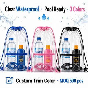 Custom Clear PVC Drawstring <b>Bag</b> <b>Waterproof</b> Pool <b>Bag</b> 3 Colors OEM Transparent Cinch Sack for Beach <b>Swim</b> Outdoor Wholesale - Product Image 1