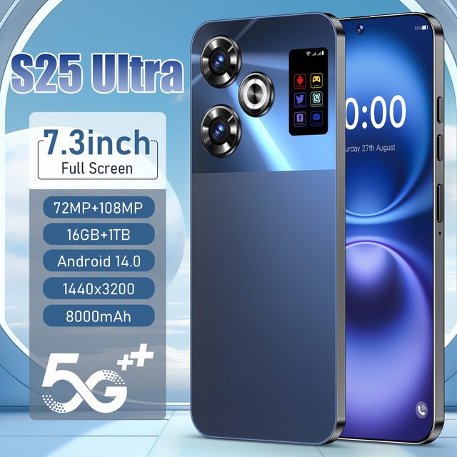 S25 Ultra 5G Smartphone with 7.3 Inch HD 144Hz Big Screen Android 14 16GB+1TB Storage 65W Quick Charge in Spanish English