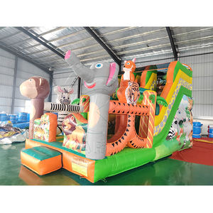 Castillo Inflable de PVC con Tobogán Doble para Niños, Zona de Juegos Inflable con Animales, para Uso en Interiores y Exteriores - Product Image 6