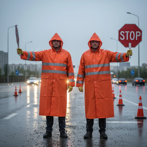 Imperméable long haute visibilité : 100% polyester avec revêtement PVC + bandes réfléchissantes pour le travail en extérieur et la sécurité routière - Product Image 4