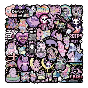 56 pièces d'autocollants graffiti gothiques violet foncé décoration bagages bricolage autocollants imperméables - Product Image 1