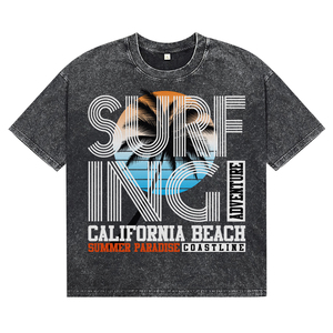 Camisetas Transpirables para Hombre con Lavado Ácido Negro y Teñido en Prenda, Estilo Urbano, Playa y Surf de California, Estampado DTG, de Algodón, para Venta al por Mayor - Product Image 1
