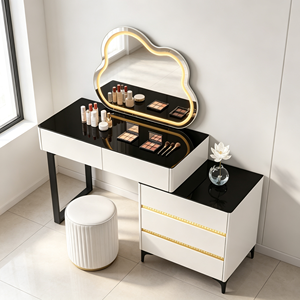 Modern Makeup Vanity <b>With</b> Lighted Mirror Storage <b>Drawers</b> And Cabinet Bedroom <b>Dressing</b> <b>Table</b> <b>With</b> Stool - Product Image 5