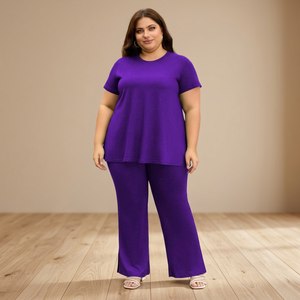 Ensemble de yoga deux pièces grande taille pour femme : débardeur de sport à manches courtes et pantalon large – Tenue décontractée et active pour le fitness et l'entraînement - Product Image 3