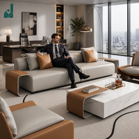 Ensemble de canapés de direction de style italien moderne, canapé luxueux haut de gamme avec accoudoirs en bois, adapté à la salle de réception du PDG